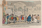A Peep at the Gas Lights in Pall-Mall, Thomas Rowlandson  British, Hand-colored etching
