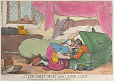 After Sweet Meat Comes Sour Sauce, or Corporal Casey Got into the Wrong Box, Thomas Rowlandson  British, Hand-colored etching