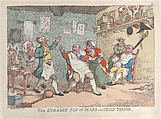 The Enraged Son of Mars and Timid Tonsor, Thomas Rowlandson  British, Hand-colored etching; reprint