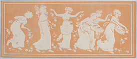 Valentine, Kate Greenaway  British, White card, figures shown in raised cameo embossing; printed with tan background.