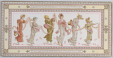 Valentine, Kate Greenaway  British, White glossy card stock, with chromolithography in colors and gold.