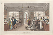 The Library, Thomas Rowlandson British, Hand-colored etching and aquatint