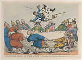 Friends and Foes–Up He Goes–Sending the Corsican Munchausen to St. Cloud's, Thomas Rowlandson British, Hand-colored etching