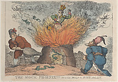 The Mock Phoenix!!! Or a Vain Attempt to Rise Again, Thomas Rowlandson  British, Hand-colored etching