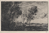 In the Dunes: Souvenir of the Woods at the Hague (Dans les dunes: Souvenir du bois de la Haye), Camille Corot  French, Etching; second state of two