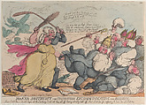Joanna Southcott the Prophetess Excommunicating the Bishops, Thomas Rowlandson British, Hand-colored etching