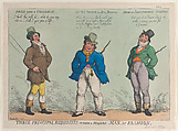 Three Principal Requisites to Form a Modern Man of Fashion, Thomas Rowlandson  British, Hand-colored etching