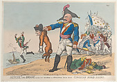 Blucher the Brave Extracting the Groan of Abdication from the Corsican Blood Hound, Thomas Rowlandson British, Hand-colored etching