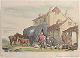 Plate 26: A Flying Wagon, from "World in Miniature", Thomas Rowlandson British, Hand-colored etching