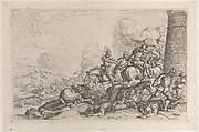 Combat at the foot of a tower, Jacques Courtois French, Etching