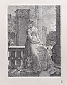 Portrait of Christine de Pisan seated on a balcony, Marie Philippe Coupin de la Couperie  French, Lithograph