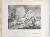 Medora, reclining on a rock overlooking the shore, Marie Philippe Coupin de la Couperie French, Lithograph