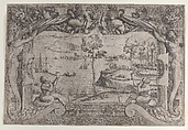 View of a Bay with a Central Tree in an Ornamental Frame, Master IQV  French, Etching