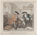 A College Scene, or a Fruitless Attempt on the Purse of Old Square-toes, Edward Williams the Elder British, Hand-colored etching with stipple and softground