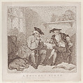 A College Scene, or a Fruitless Attempt on the Purse of Old Square-toes, Edward Williams the Elder British, Etching with stipple and softground, printed in brown ink