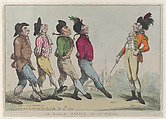 An Early Lesson of Marching, Thomas Rowlandson (British, London 1757–1827 London), Hand-colored etching