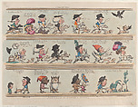 A Pygmy Cat Hunt, Borders for Rooms & Halls, Plate 9, Thomas Rowlandson British, Hand-colored etching