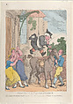How to Vault in the Saddle or a New Invented Patent Crane for the Accomodation or Rheumatic Rump'd Rectors, Thomas Rowlandson British, Hand-colored etching