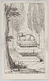 Cat atop a tomb, Charles Antoine Coypel  French, Etching