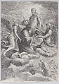 Saint Louis of France received into heaven by Christ and two angels who offer him the crown of France, Charles Simonneau  French, Engraving
