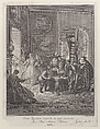 Plate 30: Don Quixote consults the enchanted head at Don Antonio Moreno's house (Don Quichotte consulte la teste enchantée chez Don Antonio Mereno), Jakob van Schley  Dutch, Etching and engraving