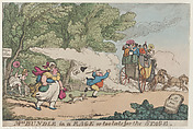 Mrs. Bundle in a Rage or too late for the Stage, Thomas Rowlandson  British, Hand-colored etching
