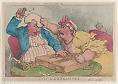 A Hitt at Backgammon, Thomas Rowlandson British, Hand-colored etching