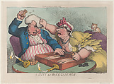 A Hitt at Backgammon, Thomas Rowlandson British, Hand-colored etching