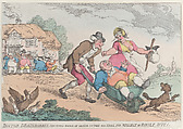 Doctor Drainbarrel Conveyed Home in order to Take His Trial for Neglect of Family Duty, Thomas Rowlandson  British, Hand-colored etching
