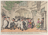 Bacon Faced Fellows of Brazen Nose, Broke Loose, Thomas Rowlandson  British, Hand-colored etching