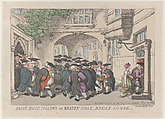 Bacon Faced Fellows of Brazen Nose, Broke Loose, Thomas Rowlandson  British, Hand-colored etching