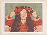 Woman with poppies, from "L'Estampe Moderne", Gaston Darbour French, Color lithograph