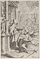 Saint Ambrose repelling Emperor Theodosius, Johann Jakob Thurneysen, the Elder Swiss, Engraving