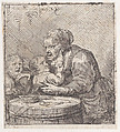 Old woman and two infants, Jacques Dassonville French, Etching