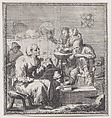 Eight peasants in a rustic interior, Jacques Dassonville French, Etching