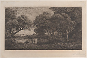 Stags in Woods, Charles-François Daubigny (French, Paris 1817–1878 Paris), Etching; third state of three (Delteil)