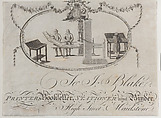 Trade card for Jo J. Blake, printer, bookseller, stationer, and binder, Anonymous, British, 18th century British, Engraving