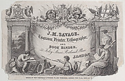 Trade Card for J.M. Savage, engraver, printer and lithographer, Anonymous, British, 19th century  British, Engraving