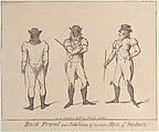 Back, Front, and Side Views of Modern Men of Fashion: Fashions a little before 1800, Anonymous, British, early 19th century  British, Etching