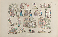Plate 8, Outlines of Figures, Landscapes and Cattle...for the Use of Learners, Thomas Rowlandson  British, Hand-colored etching