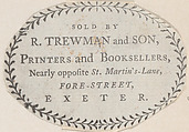 Trade Card for R. Trewman and Son, Printers and Booksellers, Anonymous, British, 18th century  British, Engraving