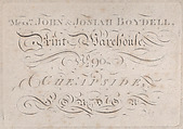 Trade Card for John & Josiah Boydell, Publishers, Anonymous, British, 18th century  British, Engraving