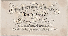 Trade Card for Hopkins & Son, Engravers, Anonymous, British, 18th century  British, Engraving