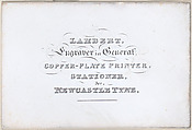 Trade Card for Lambert, Engraver, Copper-Plate Printer, and Stationer, Anonymous, British, 18th century  British, Engraving