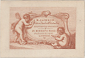 Trade Card for Robert Jackson, Picture Dealer, Printseller, and Restorer, Anonymous, British, 19th century British, Engraving with red ink