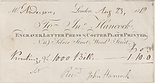 Trade Card for John Hancock, Engraver and Printer, Anonymous, British, 19th century  British, Engraving