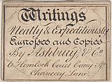 Trade Card for Ashbury & Co., Printer, Anonymous, British, 19th century  British, Engraving