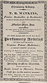 Trade Card for T. B. Watkins, Printer, Bookseller, & Bookbinder, Anonymous, British, 19th century  British, Engraving