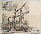 River Scene with Windmill (from Plate 9, Outlines of Figures, Landscapes and Cattle...for the Use of Learners), Thomas Rowlandson  British, Hand-colored etching