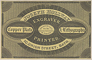 Trade Card for Joseph Hollway, Engraver & Printer, Anonymous, British, 19th century  British, Engraving